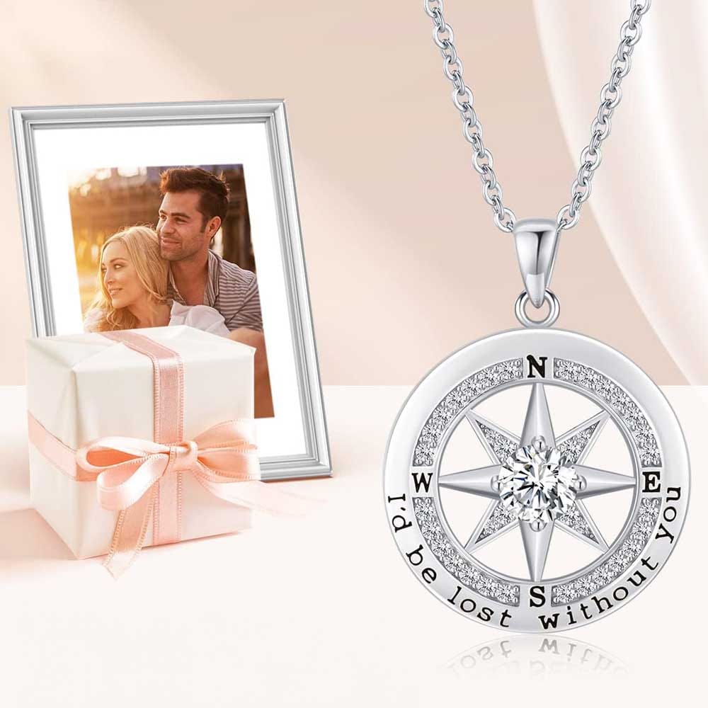 “Lost without You” Silver Compass Necklace